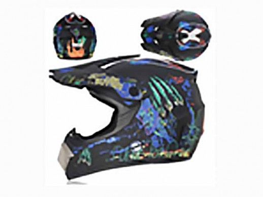 Мотошлем VIRTUE MD-905 Кросс черный матовый с синим граффити (M)  
